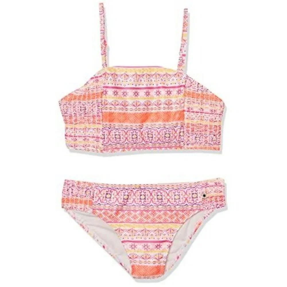 Lucky Brand Girl's Medium Bright Tile Print 2 Piece Bikini Swimsuit Set